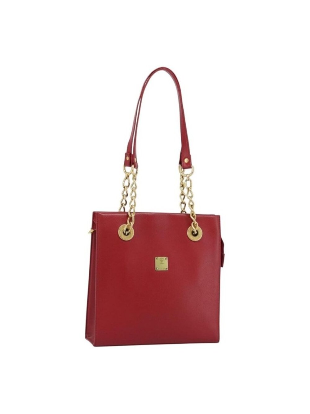Authentic MCM Shoulder Bag Leather Red Gold